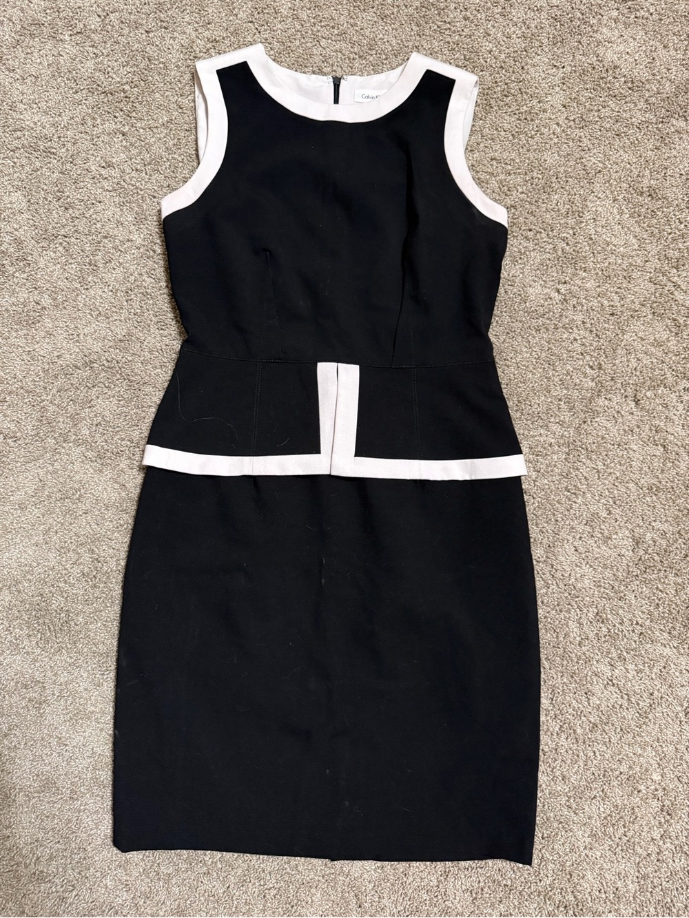 Calvin Klein Black with White Trim Sleeveless Sheath Midi Dress